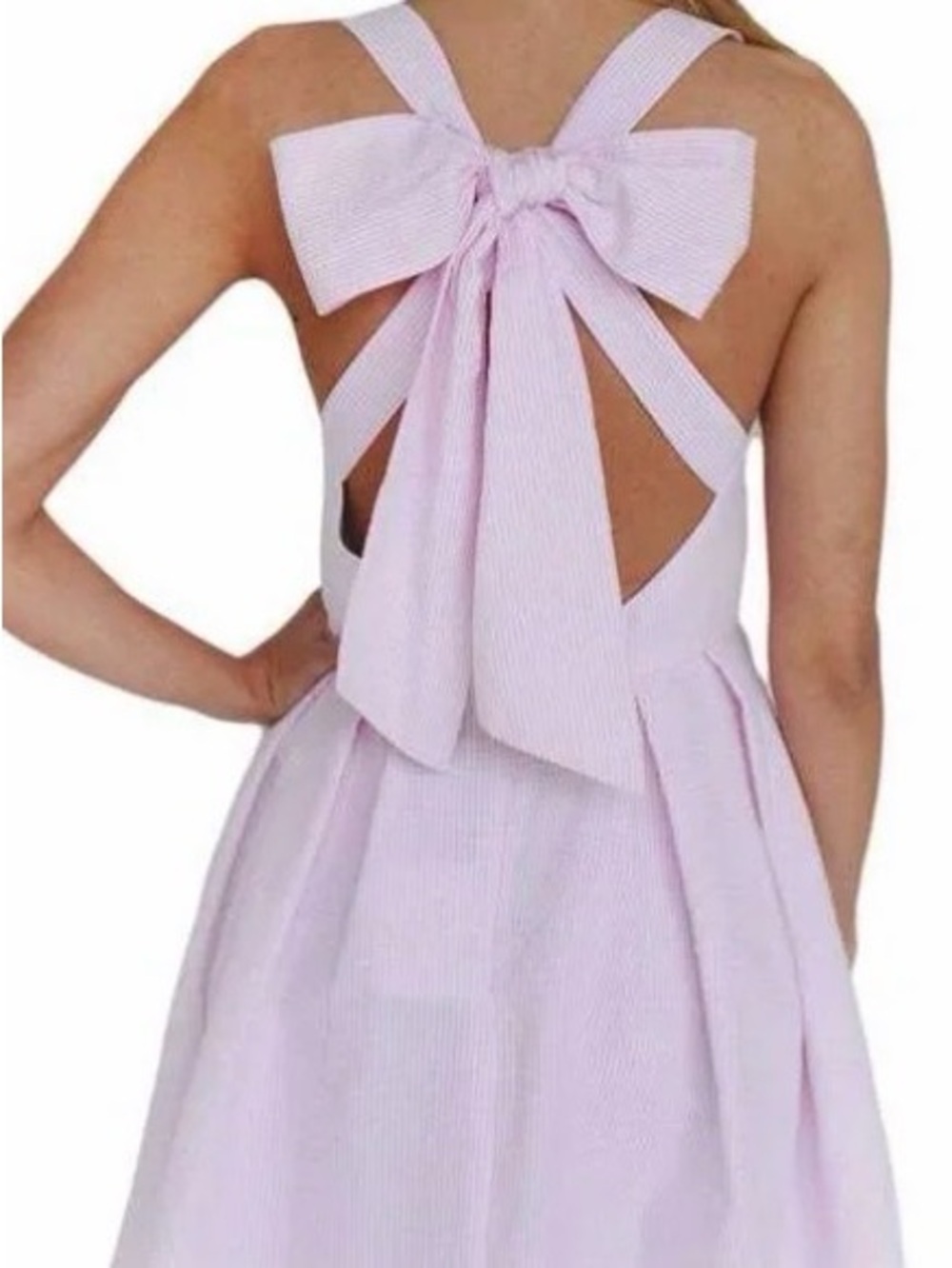 Pink Seersucker Lauren James Bow Back Dress